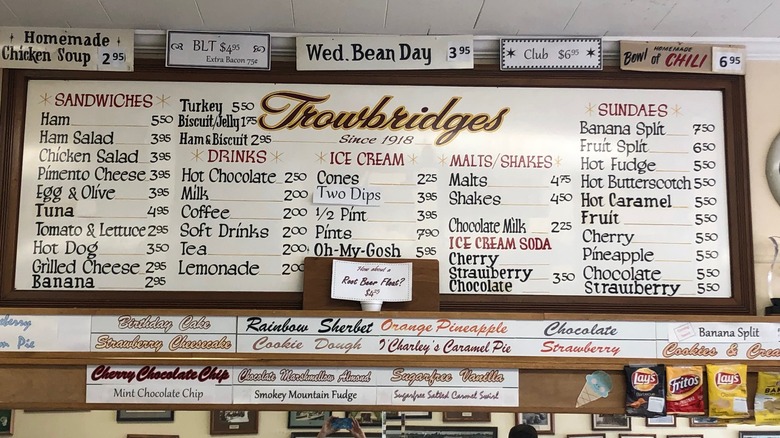 Trowbridge overhead menu behind the dining counter