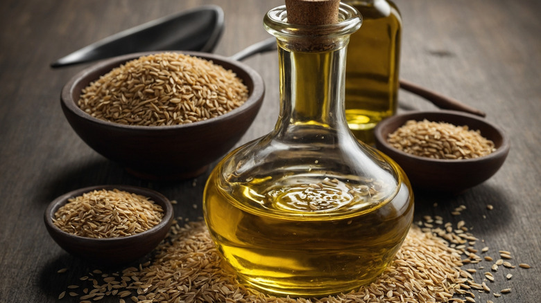 Sesame seed oil on a table