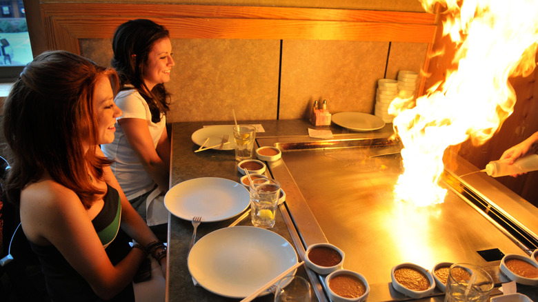 women at a hibachi restaurant