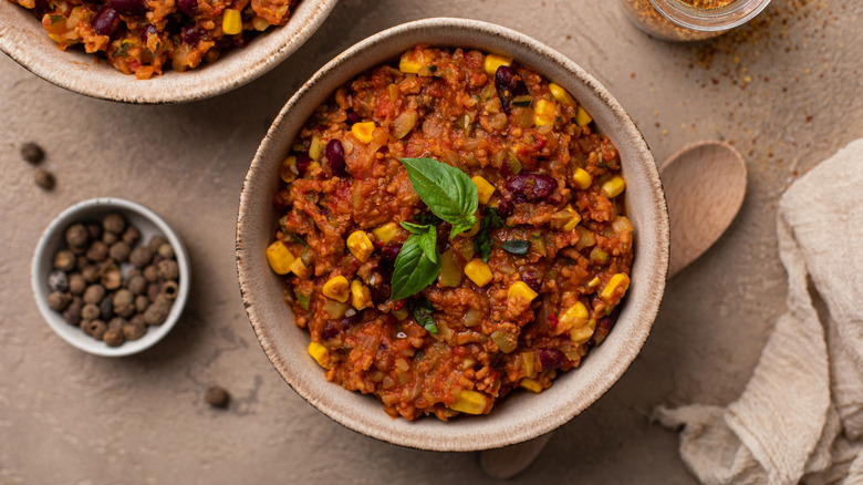 Chili con carne in a bowl