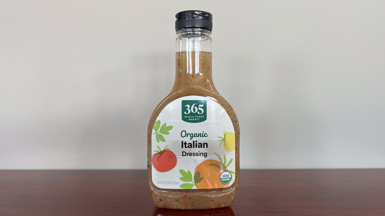 A bottle of Whole Foods 365 organic Italian dressing