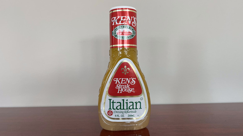 A bottle of Ken's Steak House Italian dressing