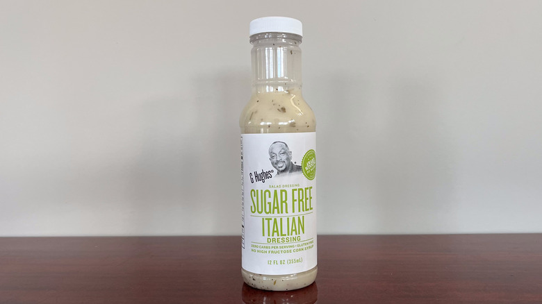 A bottle of G Hughes sugar free Italian dressing