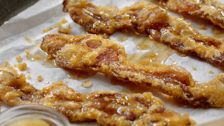 maple glazed bacon on tray