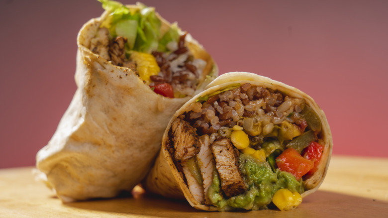 Chicken burrito photographed artfully