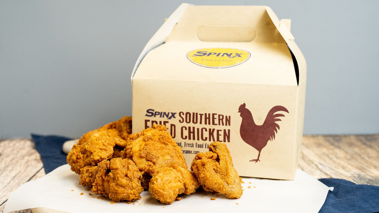 Spinx Southern Fried Chicken in front of the box