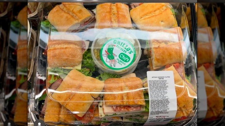 Costco's artisanal sandwich platter on store shelf