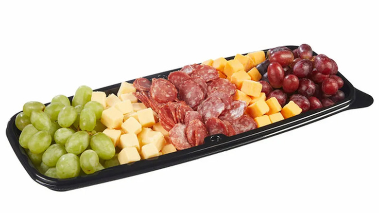 Costco's long platter with grapes, cheese, and salami