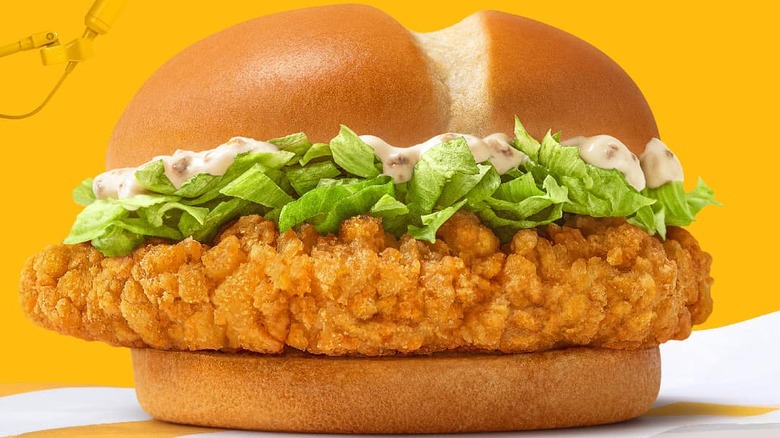 McCrispy chicken sandwich with lettuce and sauce