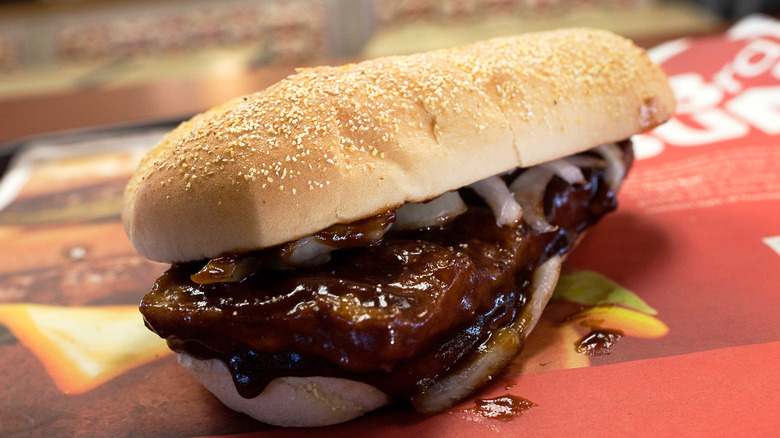 McRib sandwich on tray