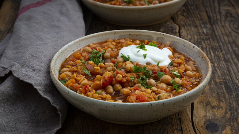 two bowls of hearty lentil soup