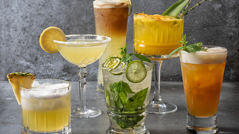 A selection of citrusy mocktails in different glasses