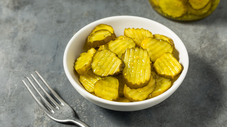 bowl of pickle slices