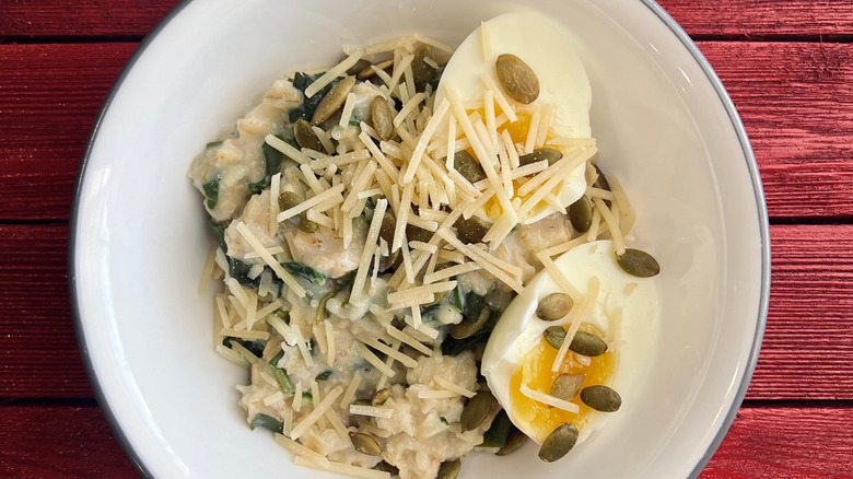 Oatmeal with cheese egg and seeds