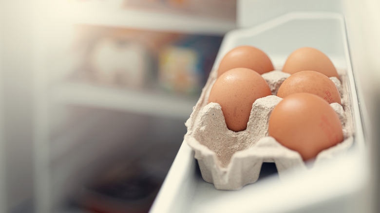 Egg carton in a refrigerator door