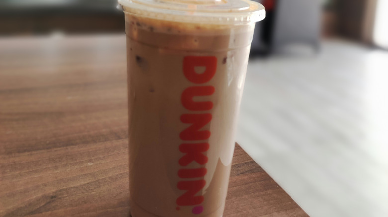 Stock photo of a Dunkin' Iced Mocha.