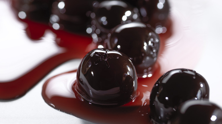 Close-up of Luxardo cherries in syrup