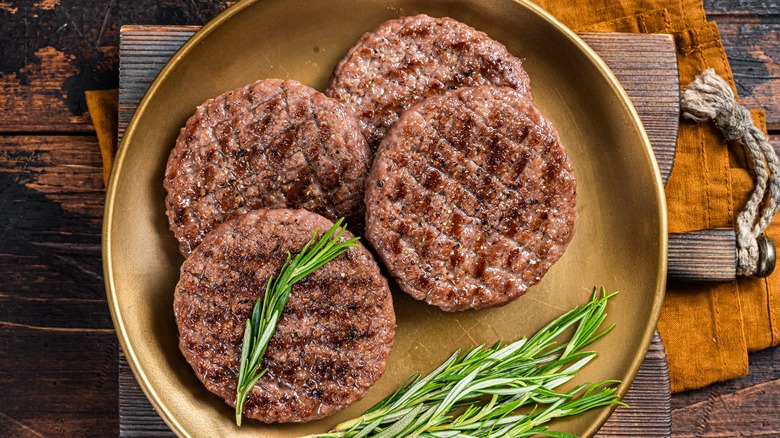 Cooked burger patties