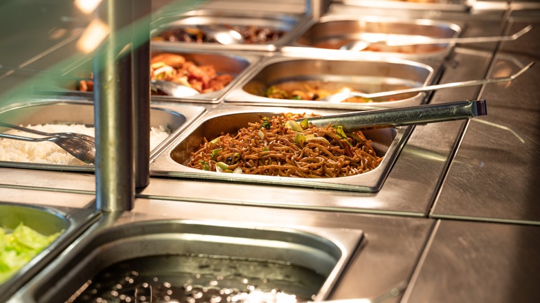 Chinese buffet with lo mein noodles