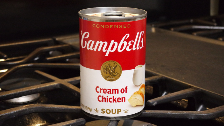 cream of chicken soup can on a stove