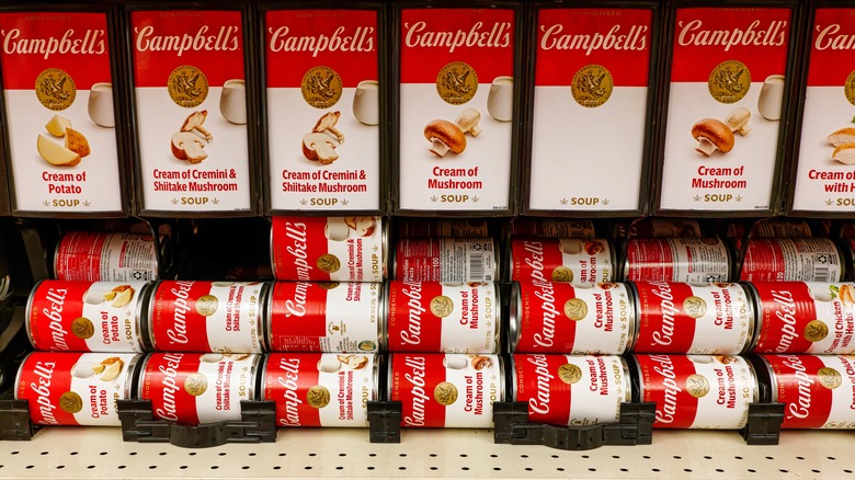 cans of Campbell's soups at grocery store