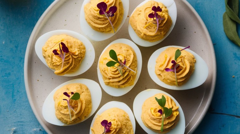 A plate of deviled eggs.