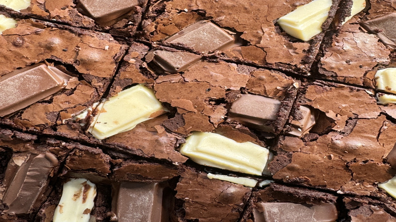 Brownies with chunks of milk and white cholate.