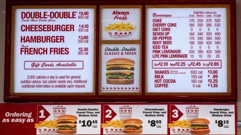 The entire In-N-Out menu sign, including three combos listed at the bottom