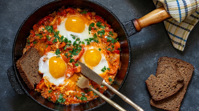 Shakshuka in cast iron skillet