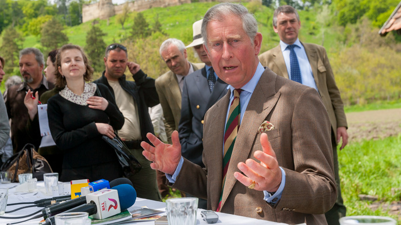 King Charles outside giving press conference