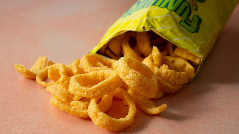 Funyuns spilling out of a bag