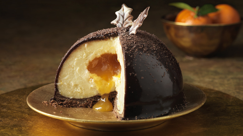 Chocolate-covered ice cream bombe