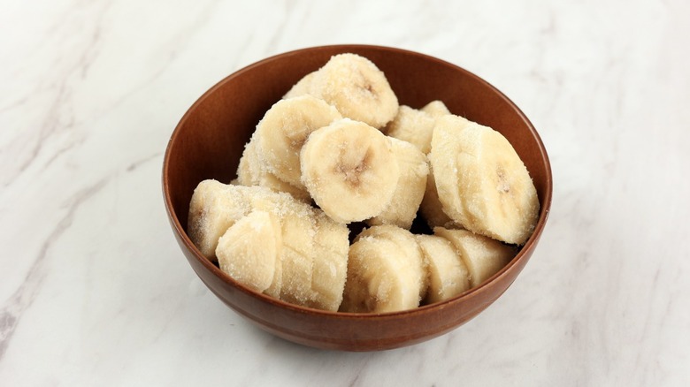 Bowl filled with frozen banana slices