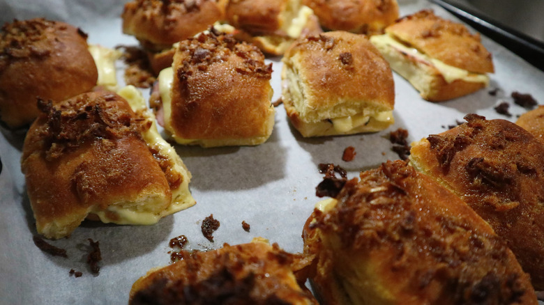 funeral sandwiches on a paper-lined sheet pan