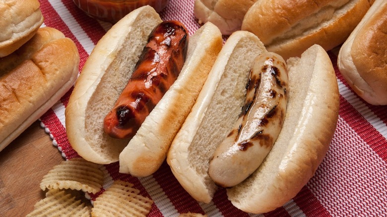 Red and white hot dogs