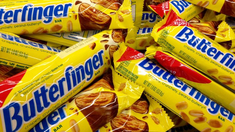 A pile of standard Butterfinger candy bars