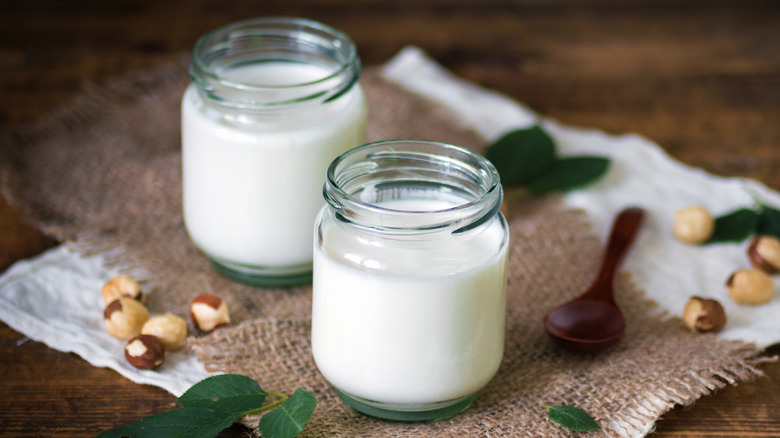 Two jars of homemade yogurt