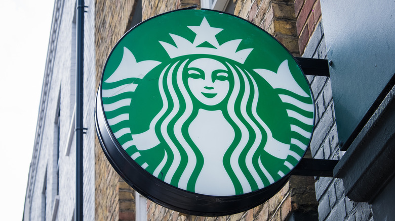 The classic siren logo on a Starbucks sign