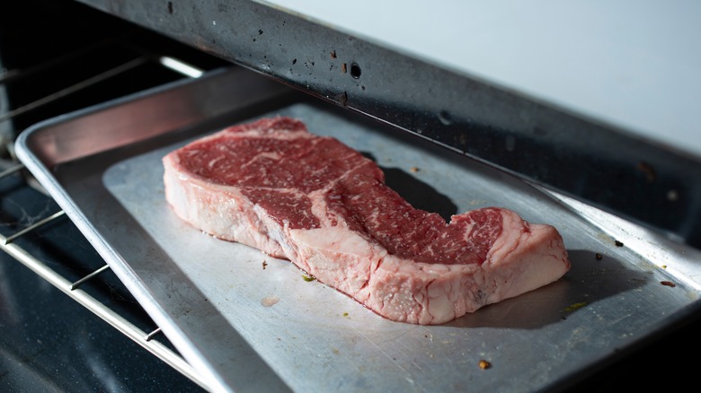 Steak in an oven