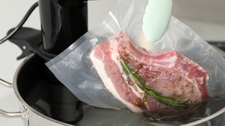 Sous vide machine with steak