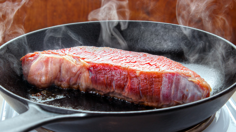 Steak in skillet