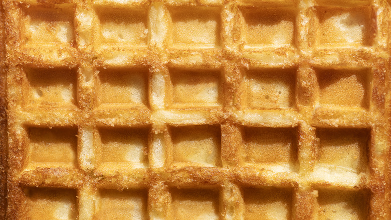 Close up shot of a perfectly crisp waffle