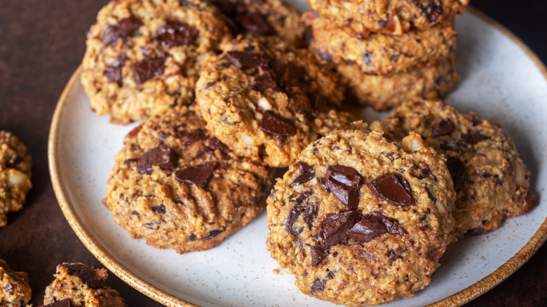 plate of chocolate chunk oatmeal cookies