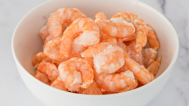 bowl of frozen shrimp