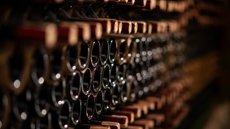 Wine bottles kept in a cellar