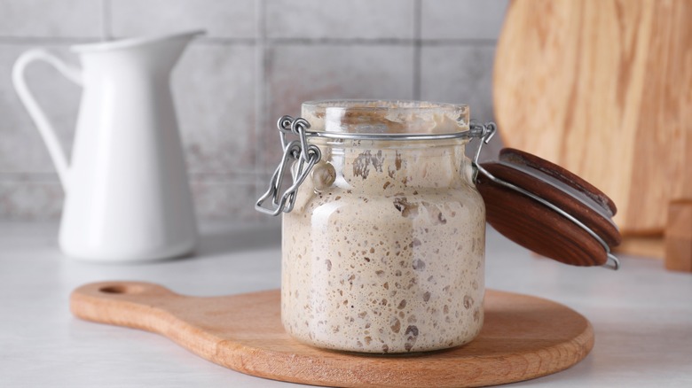 Jar full of sourdough starter