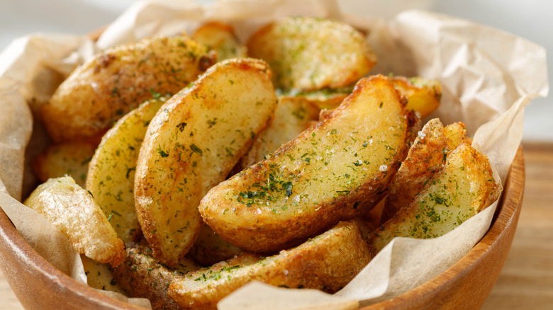 seasoned potato wedges in a bowl