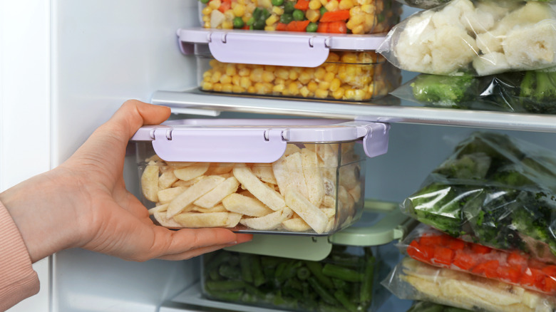 close-up of pre-cut veggies in containers