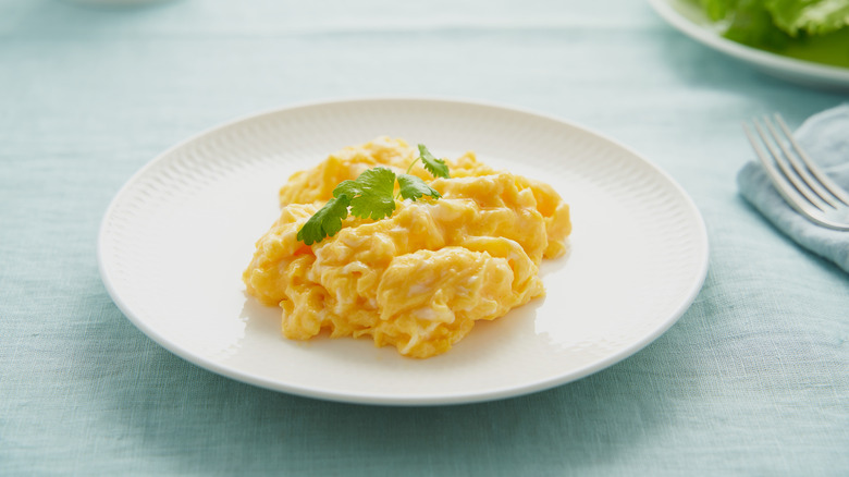 Plate of fluffy scrambled eggs