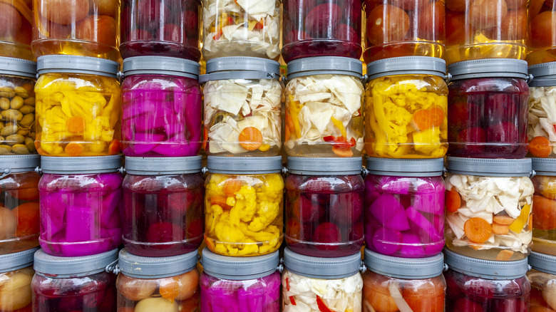 jars of various pickled foods